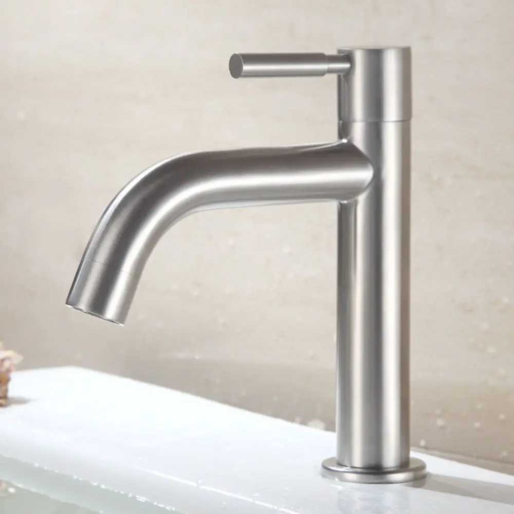 

304 Stainless Steel Cold Water Single Lever Bathroom Sink Faucet Basin Tap Accessory Bathroom Taps