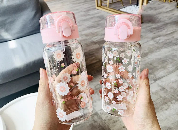 Howtelee sakura пресс крышки очки бутылка для воды цветы чашки Кофе Молоко класс стеклянные чашки девушка бутылки