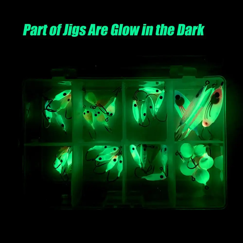 40pcs/box Luminous Ice Fishing Jigs 0.8g-5.7g Winter Lures Kit Lead Jigging Bass Pike Wobbler Bait | Спорт и развлечения