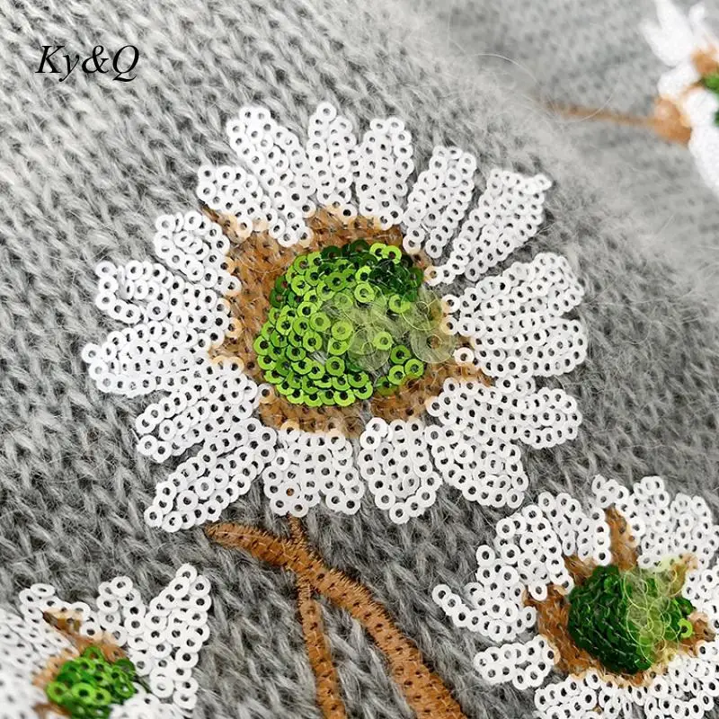 Женский мохеровый вязаный кардиган с вышивкой ромашки новый брендовый дизайн 2020