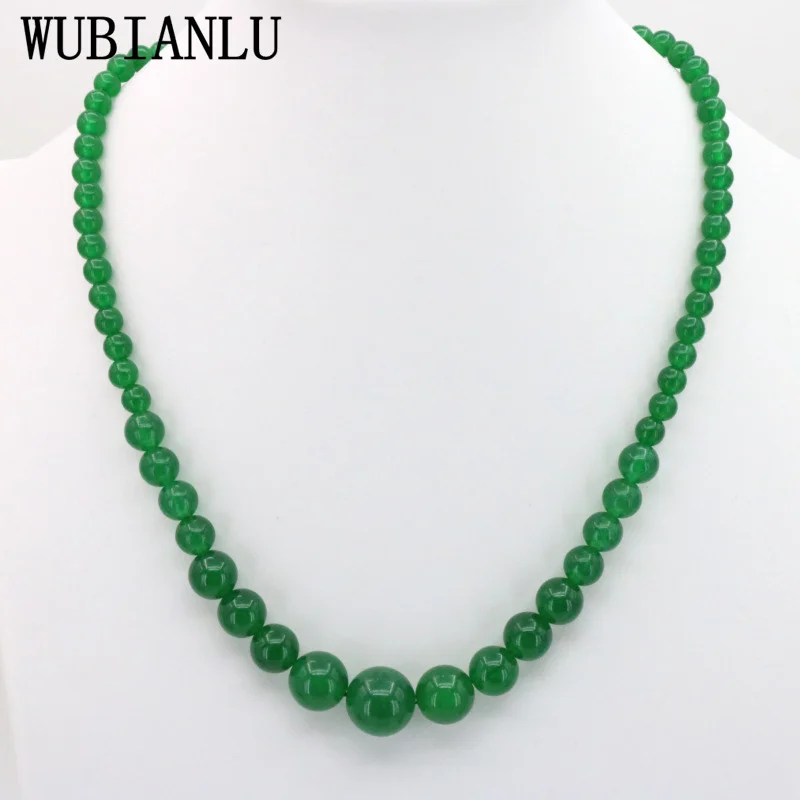 Колье из круглых бусин 6-14 мм зеленого халцедона башня на цепочке г. ручной работы