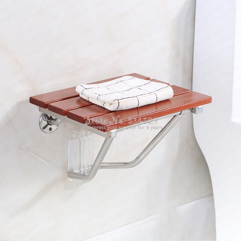 

30% Solid Wood Bath Stool Folding Stool Seat Bathroom Wall Seat Stool Non-slip Shower Wall Chair Living Room Wall Hanging