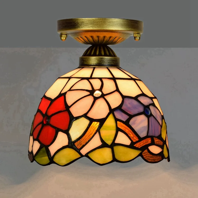

8-Inch 20cm Tiffany Colored Glass Corridor Corridor Balcony Ceiling Light Red Festive Morning Glory