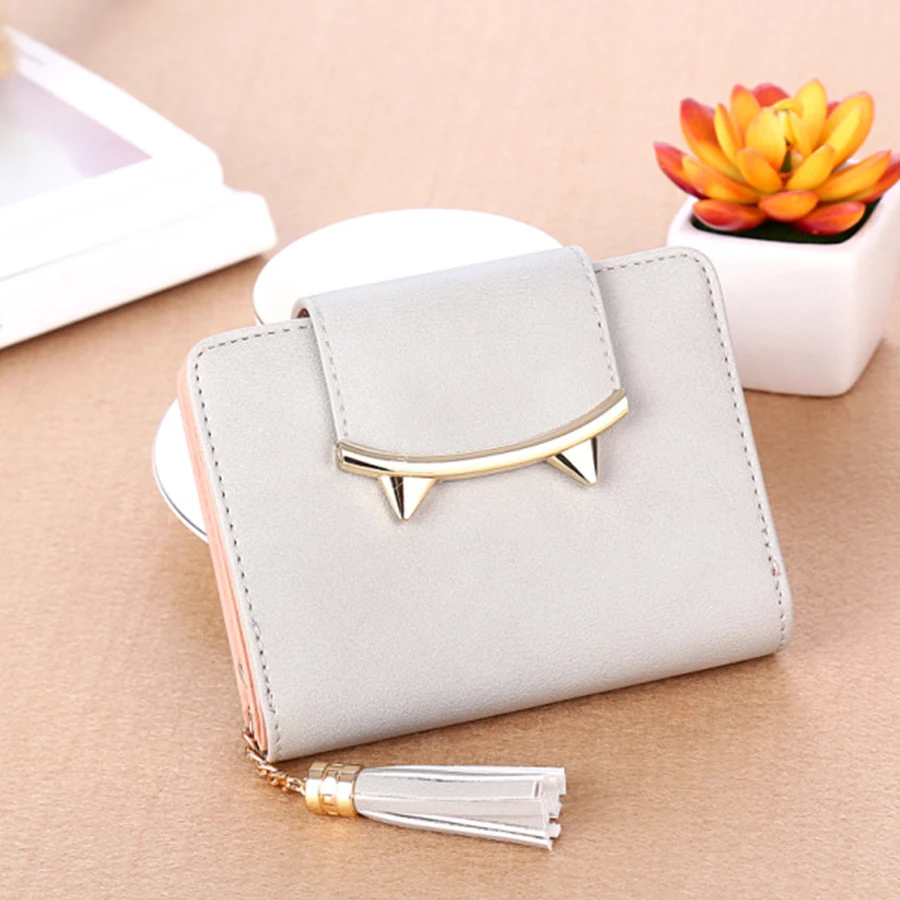 Простой женский однотонный кошелек с кошачьими ушками милые короткие женские