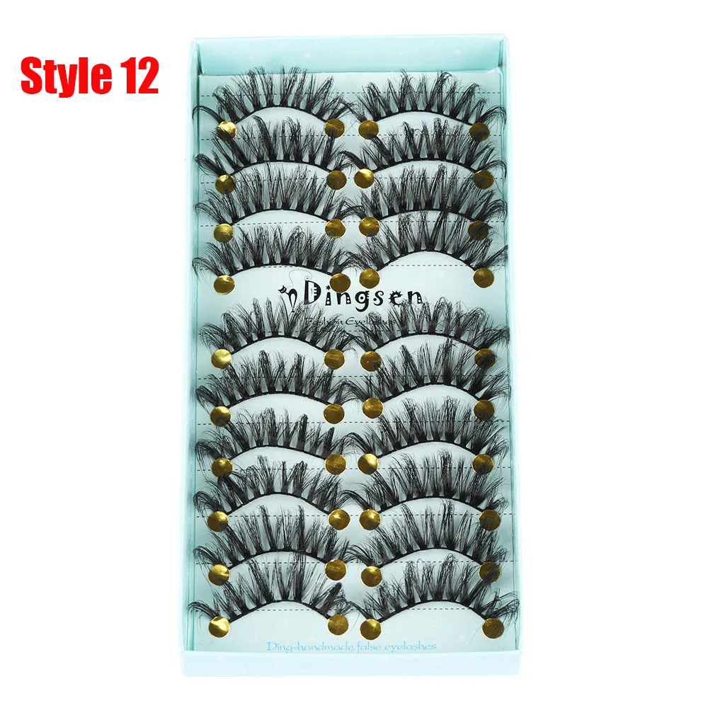 Style 12 10 пар 3D Мягкие искусственные норковые накладные ресницы натуральные грязные ресницы перекрещивающиеся пушистые ресницы инструменты для макияжа глаз - Цвет: Style 12