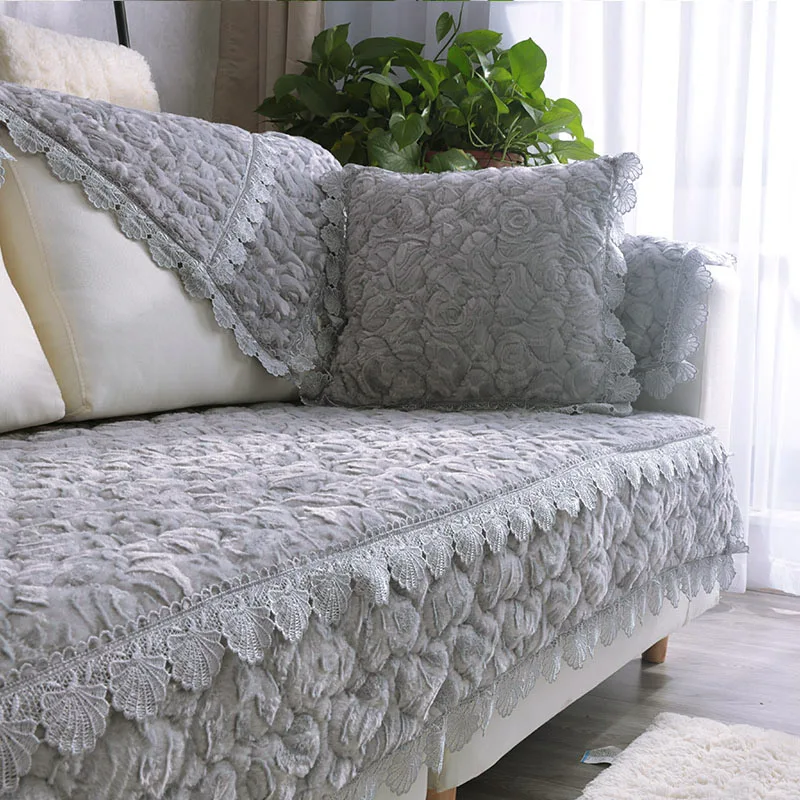 Плюшевый чехол для дивана наволочка однотонная Нескользящая Толстая Подушка