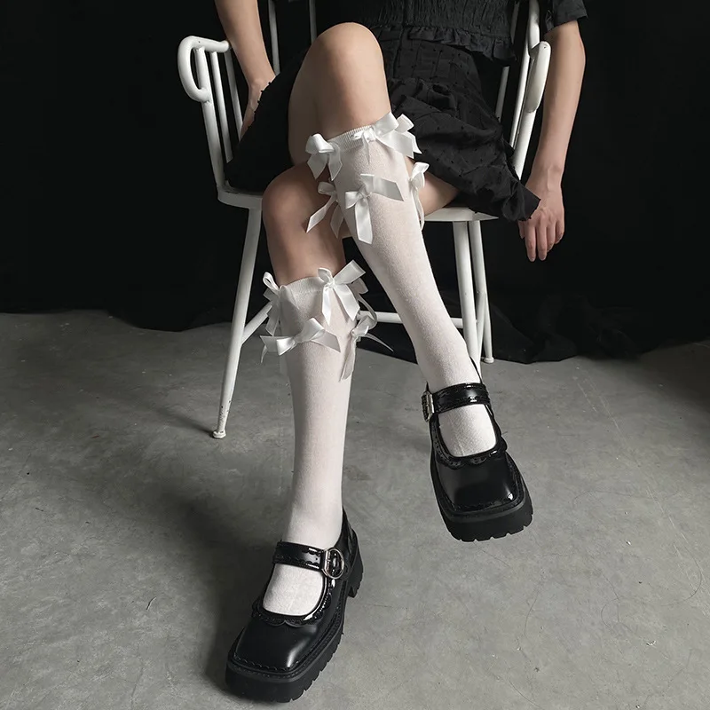 

Lolita Women Socks Summer Thin Korean Style Mid Calf Socks Cut Out Girl Japan Cute Fishnet Knee High Socks