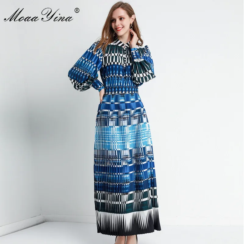 MoaaYina модное дизайнерское платье весна осень женское рукав фонарик кристалл