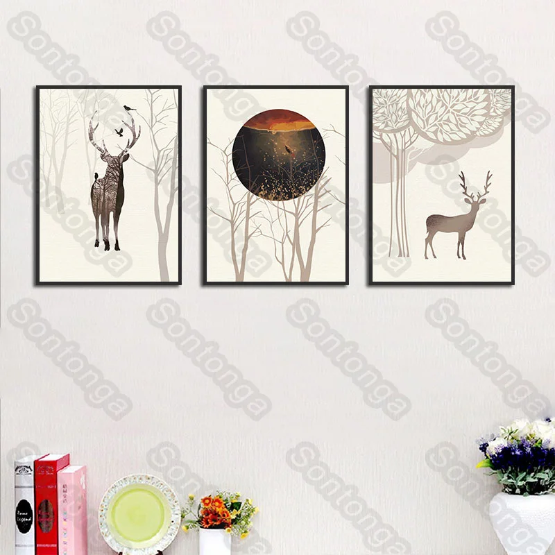 

Animal Deer Creative Art Sofa Background Simple Modern Home Bedside Painting Oil Painting Art Poster Decorative Canvas Nordic