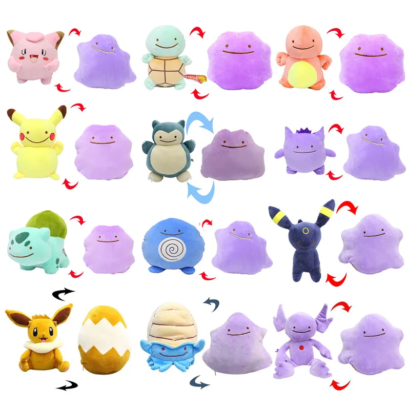 35 см аниме покемон куклы Ditto Двусторонняя Подушка трансформирует Пикачу