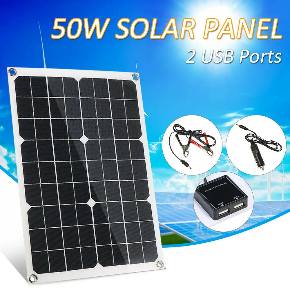 Купить 50W 12V Панели солнечные Батарея Зарядное устройство ШИМ контроллер регулятор двойной 12v/5v USB Водонепроницаемый солнечных батарей поли солнеч...