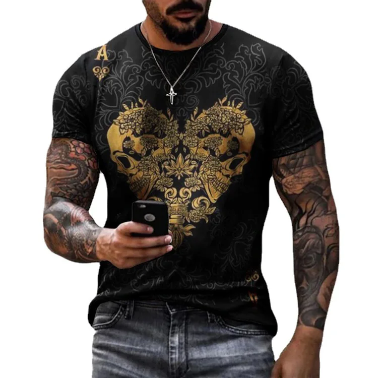 

2021 new men's casual round neck short sleeve digital printing slim fitting Pullover men's T-shirt