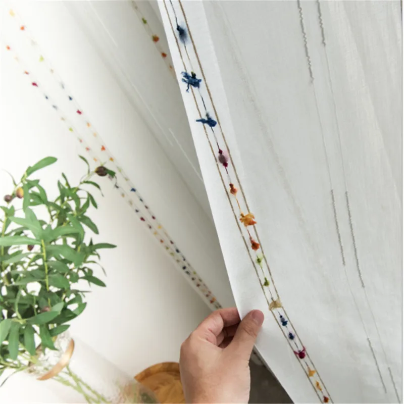 Linen Colorful Striped Sheer Curtain For Living Room Rainbow Translucent Tulle Curtains Kids Bedroom Bay Kitchen Drapes X-wp263 | Дом и сад