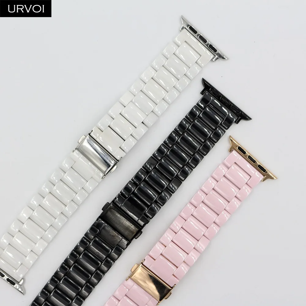 Ремешок керамический URVOI для Apple Watch series браслет iWatch 6 SE 5 4 3 2 1 блестящий
