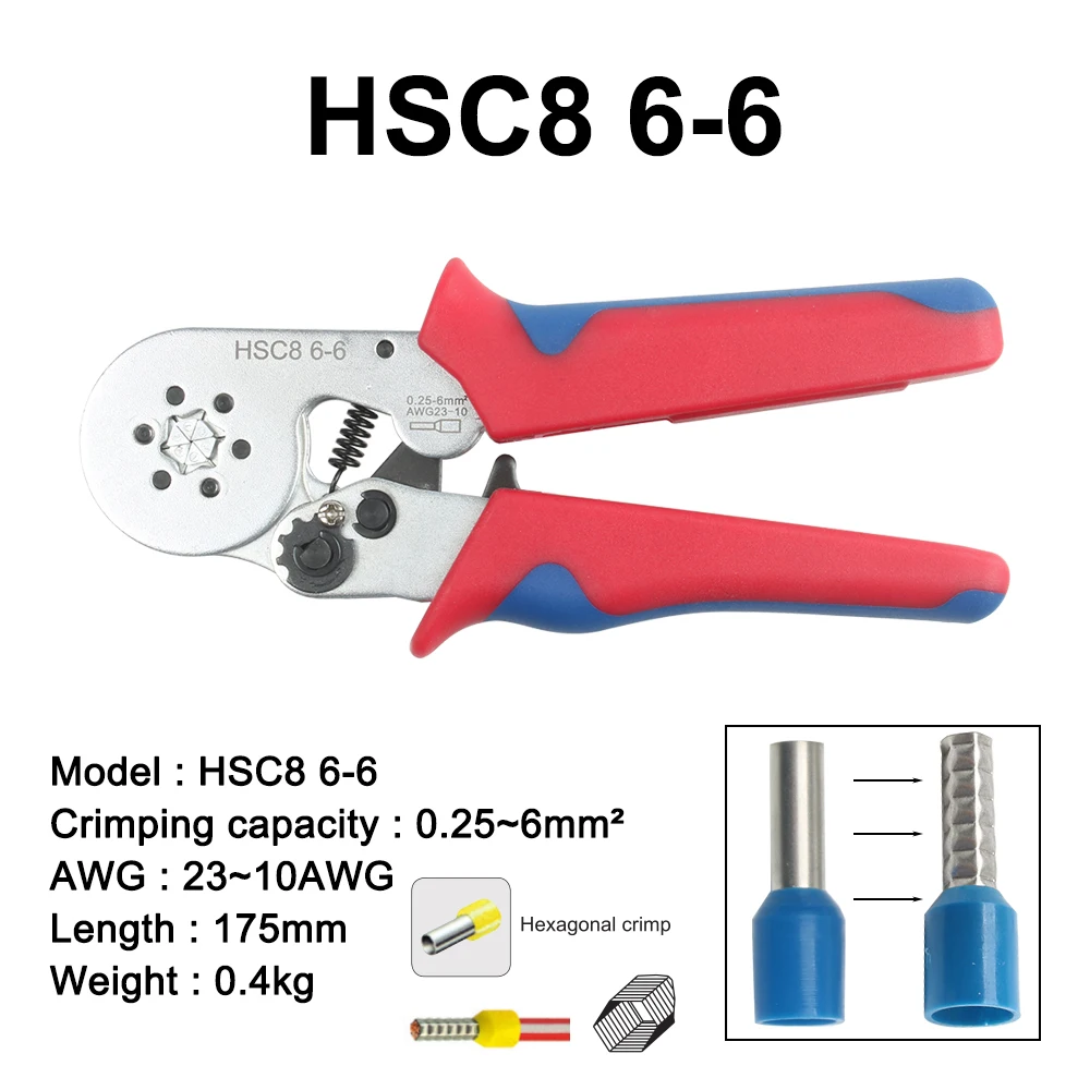 HSC8 6-6A-S HSC8 6-4A HSC8 6-4C мини-тип саморегулируемые обжимные плоскогубцы 0,25-10 мм2 терминалы обжимные инструменты многофункциональный инструмент плоскогубцы - Цвет: HSC8 6-6A-S