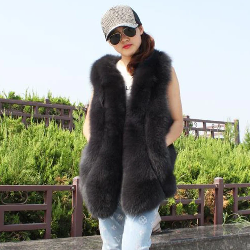 Осенне зимний новый жилет из лисьего меха для женщин элегантный однотонный с