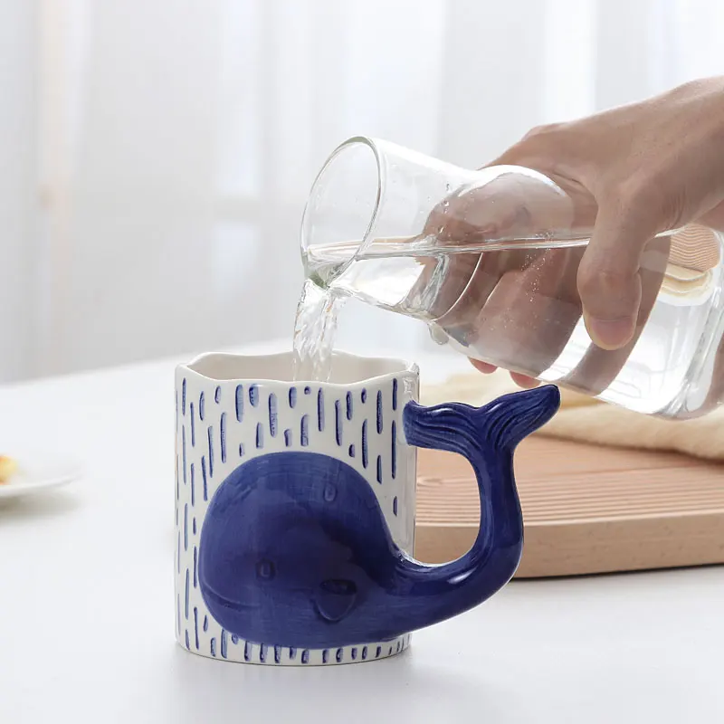 Милая ручная роспись кружки с дельфином зеленая синяя керамическая кружка