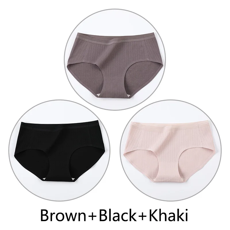 Brown Black Khaki 3 шт. нитки жаккардовые процесс дышащие трусики женские сексуальные хлопковые шорты Бесшовные мягкое нижнее белье m-xl девушки нижнее белье - Цвет: Brown Black Khaki