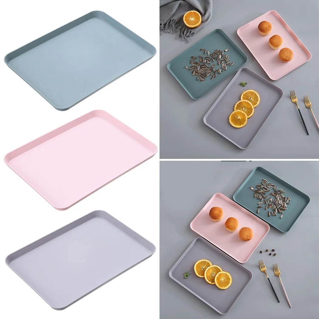 

Large Plastic Fast Food Drinks Snack Lap Serving Trays Fast Food Tray Rectangle Bread Food Plate Fruit Cake Platter Storage Tray