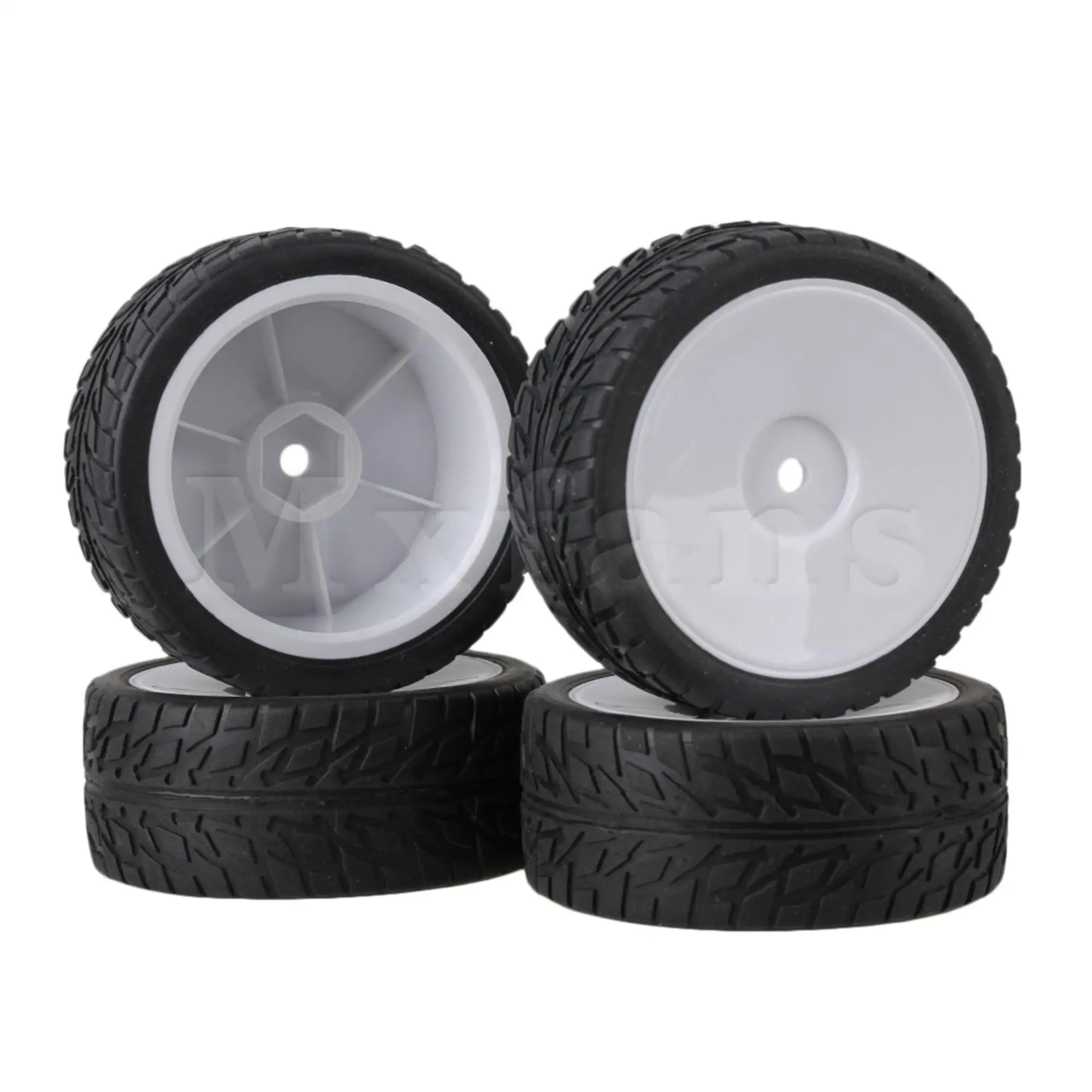 

4PCS White RC1:10 Closed Smooth Pattern Wheel Rims & Flame Pattern Rubber Wheel Tires for On-Road Car