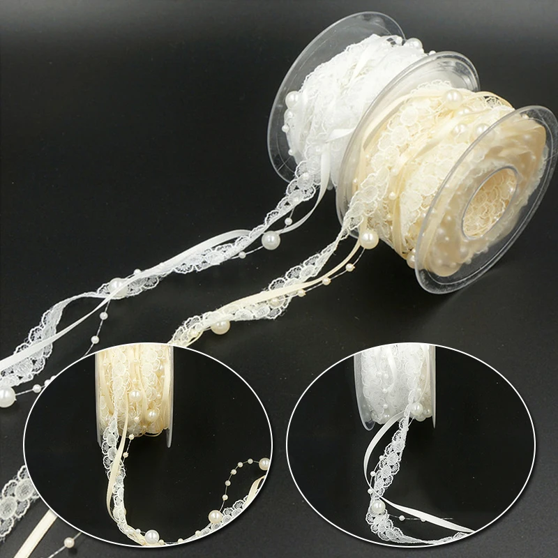 

Imitation Pearl Chain Lace Thin Satin Ribbon Birthday Wedding Scene Arrangement Hand Bouquet Decoration Belt