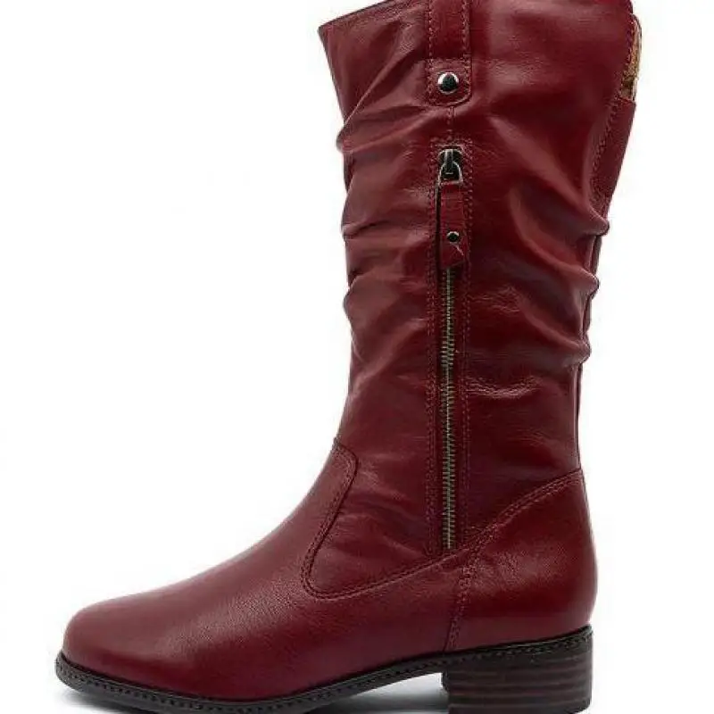 Tghdof Hot Sale Elegant Pleated Boots Low Heel Mid-calf Boots Women 2021 Autumn Concise Office Shoes Woman