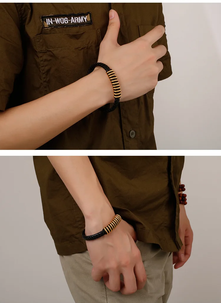 Мужские браслеты из натуральной кожи нержавеющей стали | Украшения и аксессуары