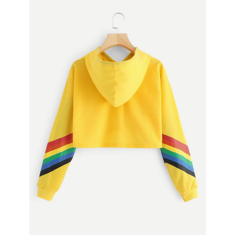 

Autumn Sweatshirt Women Fashion Rainbow Love Printing Casual Long Sleeve Hoodies Loose Short Hooded Women Swatshirt