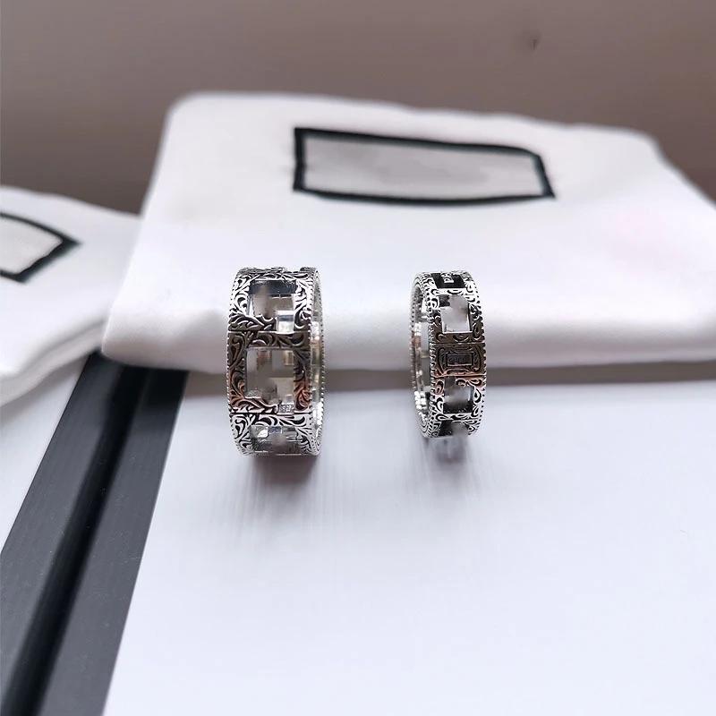 1:1 Серебро s925 письмо кольцо оригинальный логотип Классического фасона