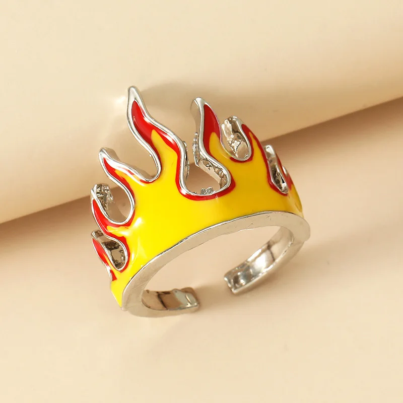 

Retro Goth Flame Opening Rings for Women Metal Charms Vintage Punk Friendship Rings Jewelry Aesthetics Gifts 90s Party Hot