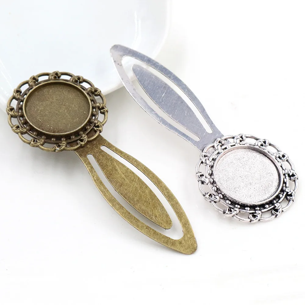 

New Fashion 2pcs 20mm Inner Size Antique Silver Plated and Bronze Vintage Style Handmade Bookmark Cabochon Base Cameo Setting