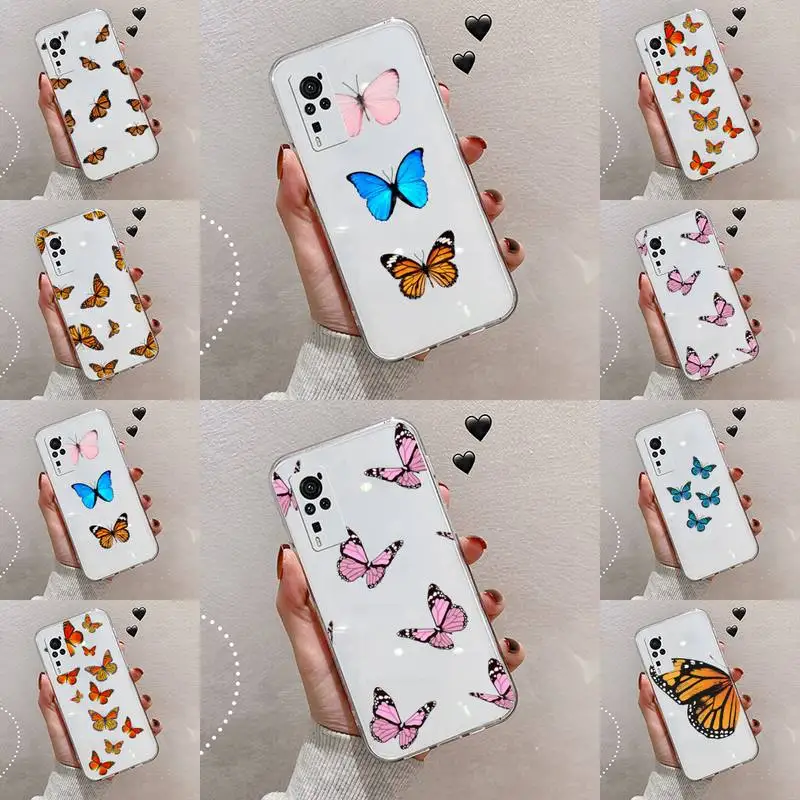 

Butterfly Glitter Leaves Phone Case Transparent For VIVO S 9 7 6 IQOO NEO 7 5 3 Z3 Z1 X E pro Soft TPU Clear Mobile bags