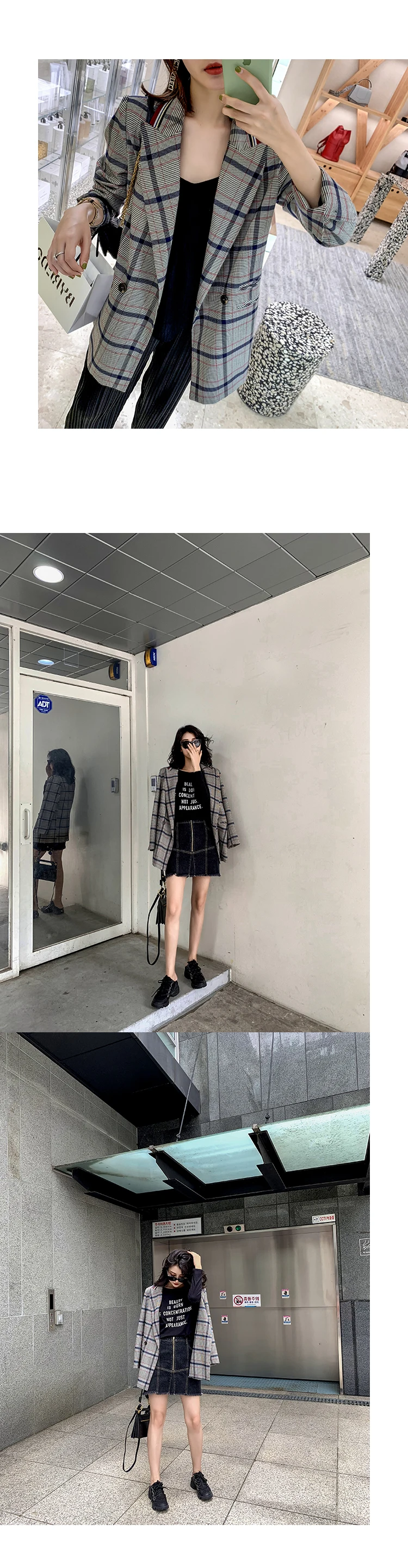 Women Winter Autumn Plaid Suit Jacket Female Coat Fashion Clothing Slim Blazer