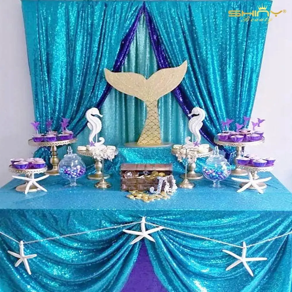 Turquoise ShinyBeauty 90x132-Inch-225x330CM Квадратная бирюзовая скатерть с блестками, сверкающий стол с блестками-больше вариантов цвета-R - Цвет: Turquoise