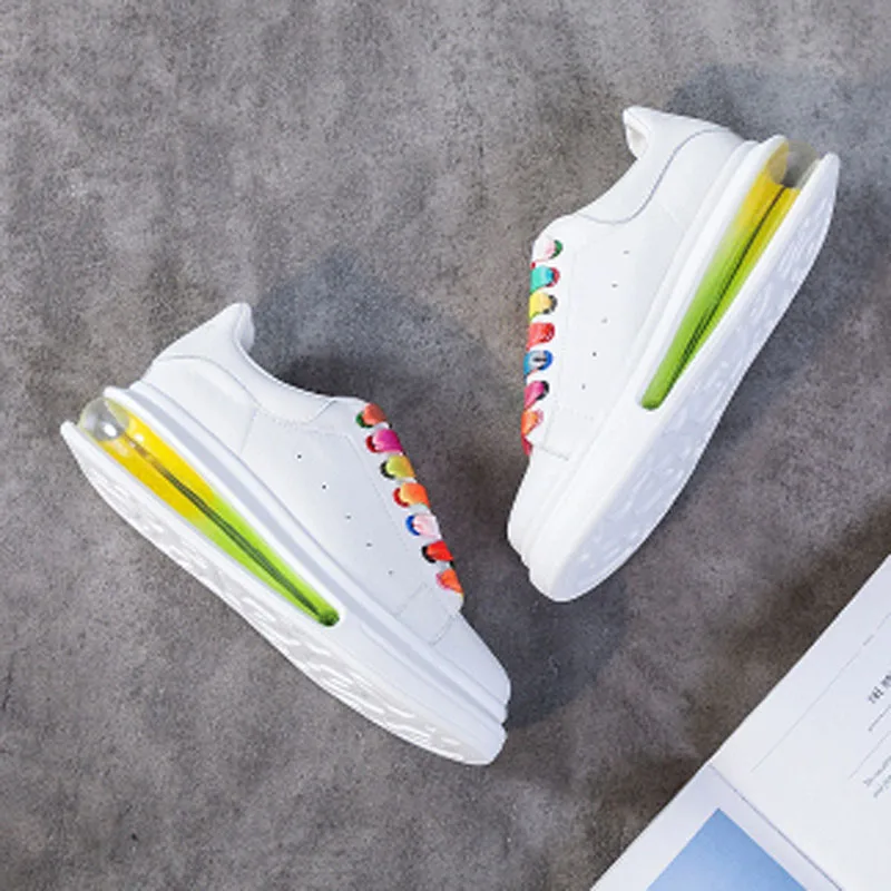 

Casual shoes women's small white shoes women's sports shoes leather soft soled casual shoes rainbow lace shoe