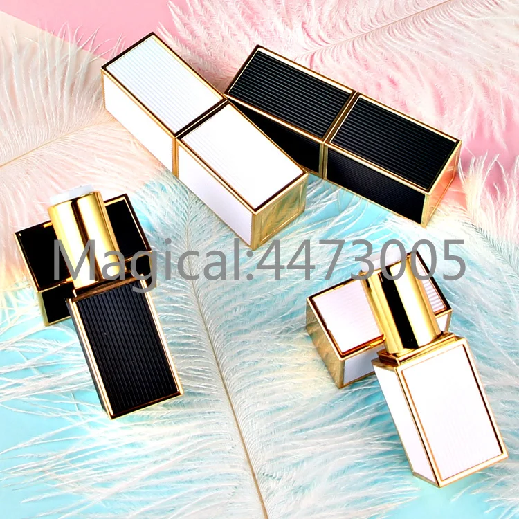 

10/20/50PCS 12.1mm Square Black/White Patch Lipstick Tube New DIY Empty Lip Balm Pipe Shell Mouth Lip Rouge Cosmetic Refillable