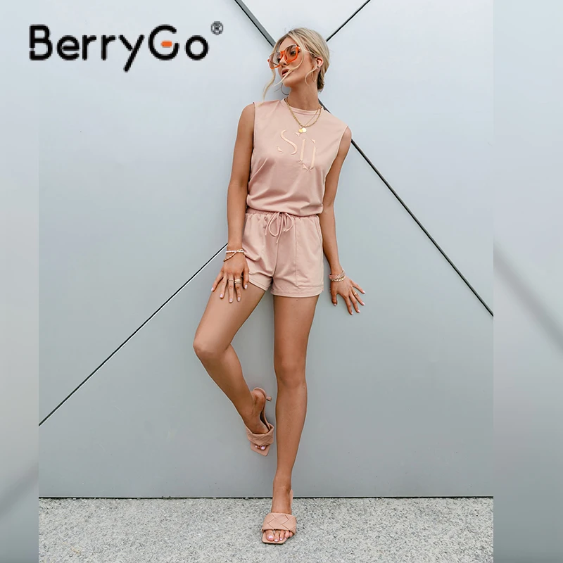 

BerryGo 2021 Fashion sleeveless top shorts set Light pink two-piece suit Casual high street summer women short sets