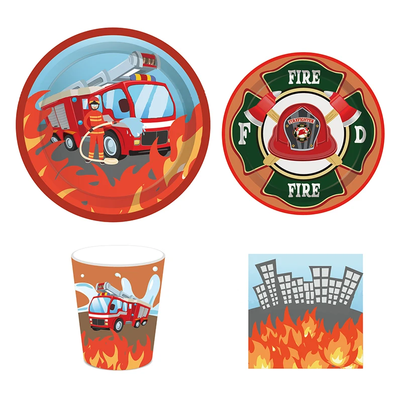 44pcs/set Cartoon Theme Disposable Tableware Boy Birthday Party Favor Supplies Fire Truck Car Paper Plate Cup Baby Shower Decor | Дом и сад
