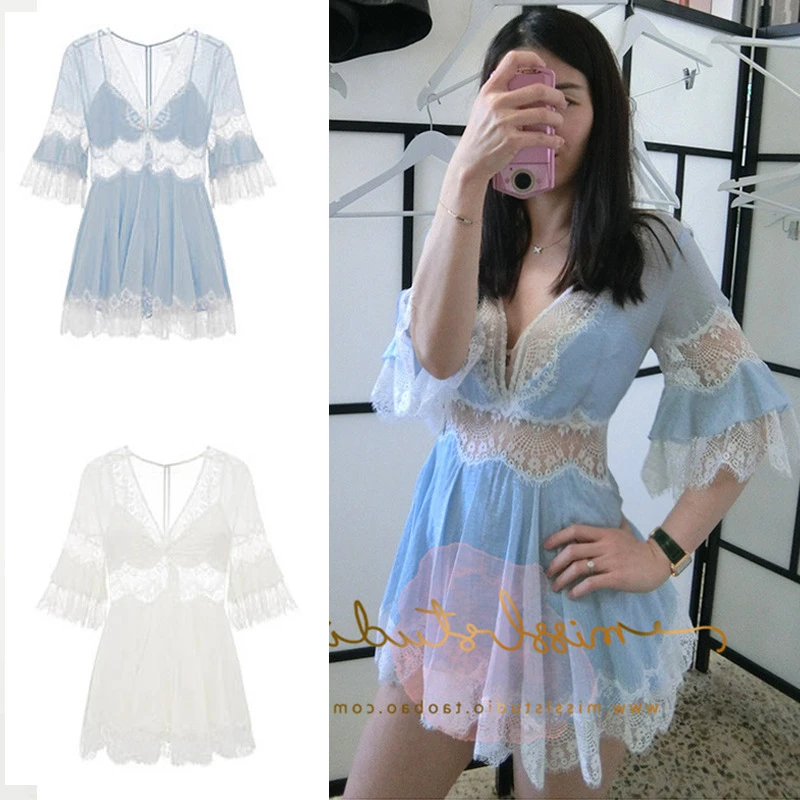 SIAM 2019 Женский Белый Синий кружевной комбинезон с вырезами дизайнерский