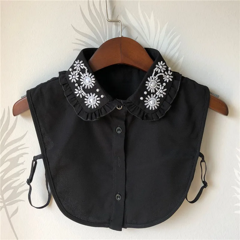 

Vintage Beads Sewing Shirt Female Detachable Fake Collar women Sweet Doll Faux Col Shirt Dames Winter Neck Fashion croptop