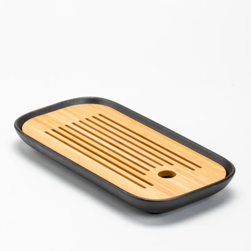 

Ceramic Kung Fu Tea Tray Large Drainage Bamboo Tea Tray Coffee Table Tray Kitchen Bandeja Comida Decorative Trays BK50CP