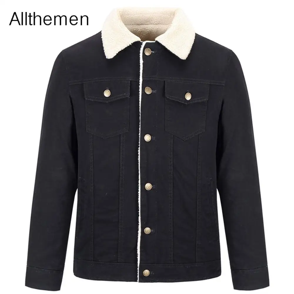 Мужские синие джинсовые куртки Allthemen Теплые повседневные флисовые уличная