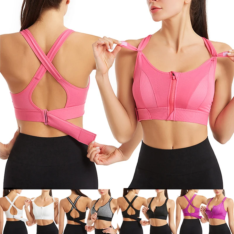 

Summer Women Yoga Vest Front Zipper Cross Strap Adjustable Yoga Vest Personal Running Yoga Sport Tops