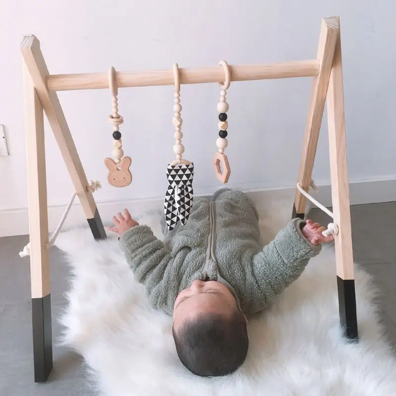 

3PCS/4PCS/Set Baby Teether Activity Gym Toy Wood Baby Hanging Toys Toddler Teething Rattle Wooden Teether Sensory Toy Baby Gift
