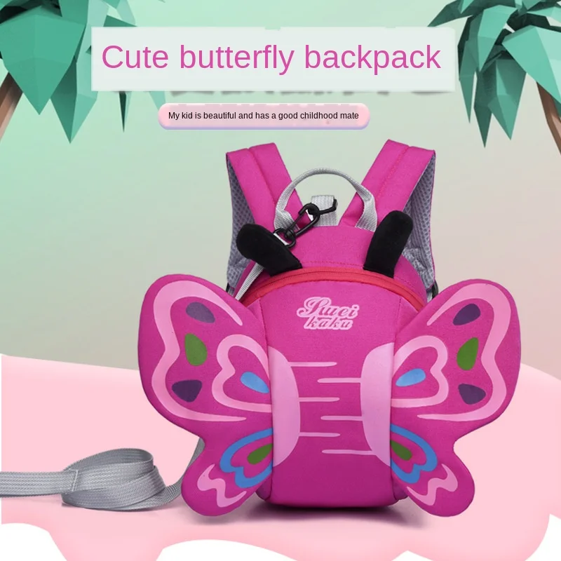 

New Children Canvas Backpack For Boys Animal Butterfly Knapsack Girls Butterfly Backpacks Kids Anti-lost School Bags 1-6 Years