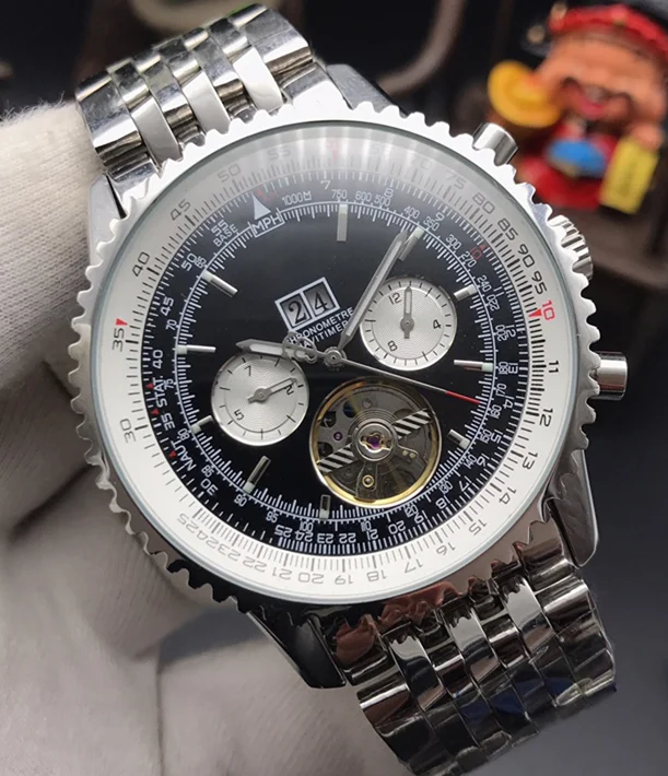 

High-end Men's Mechanical Watch Automatic Tourbillon Stainless Steel Blue Coffee Sapphire Glass