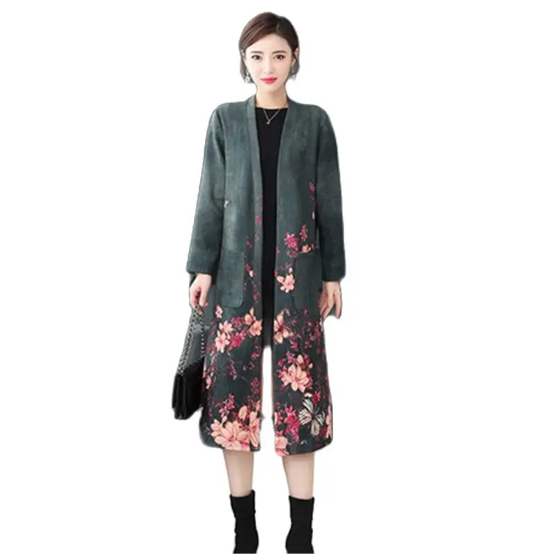 Женский Длинный замшевый кардиган-ветровка в этническом стиле | Женская одежда