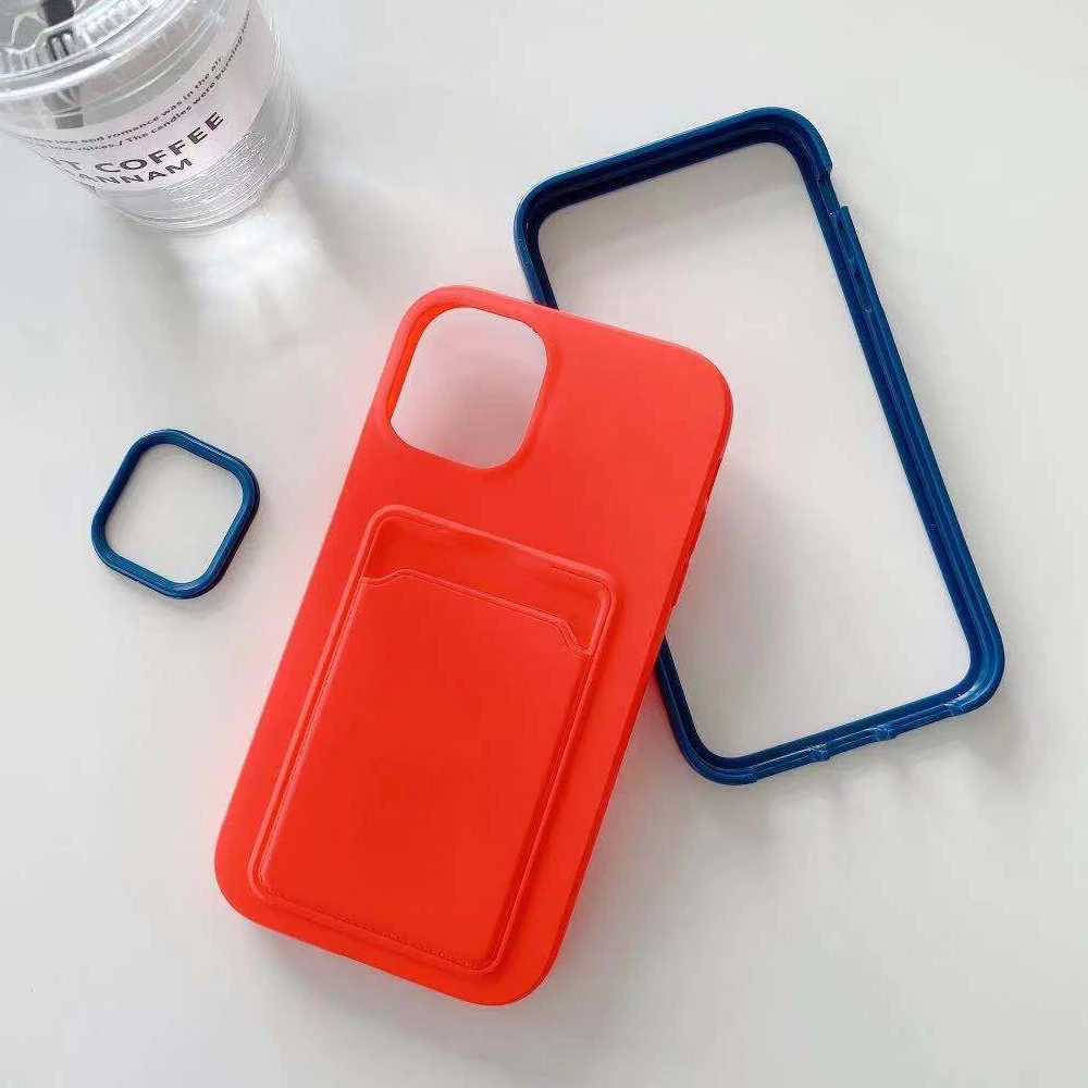 Shockproof Candy Color Card Slot Holder Case for iPhone 11 12 13 14 Pro XR Xs Max X 7 8 Plus Drop Protection Soft Cover Bag