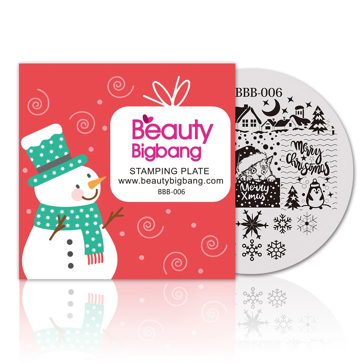 BeautyBigBang 5,6 см круглые пластины для штамповки ногтей Рождественские снежинки изображения трафарет для ногтей пластины для дизайна ногтей шаблон BBB-006
