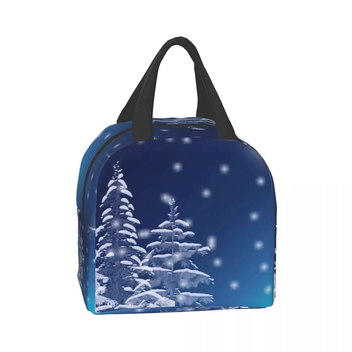 

Зимний праздничный духовный фон с изображением деревьев, синяя сумка для обеда для мужчин и женщин